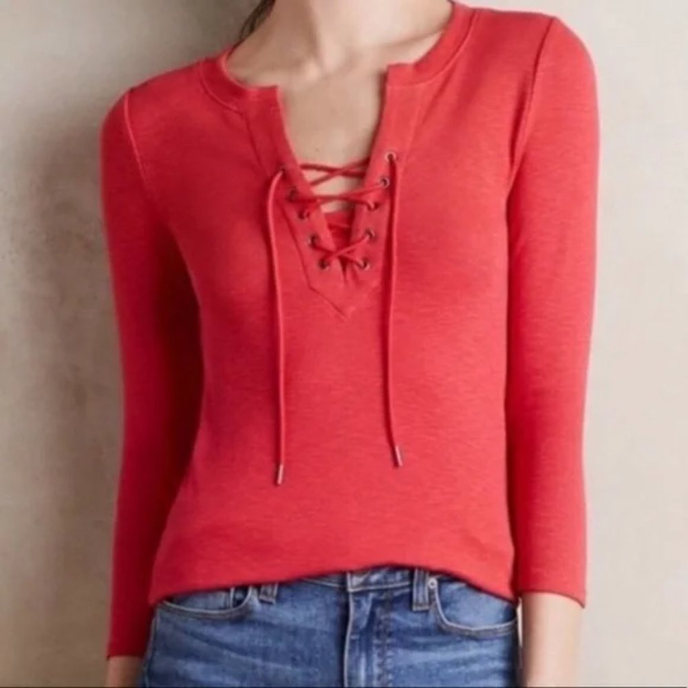 Anthropologie Deletta red ribbed Henley top size medium